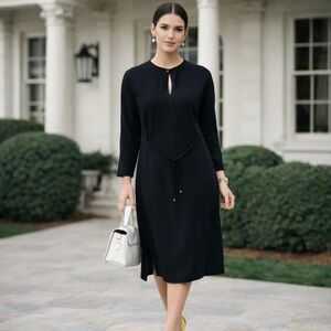 VTG Armani Collezioni Wool Blend Shirt Dress Cinch Waist Black Minimalist Career